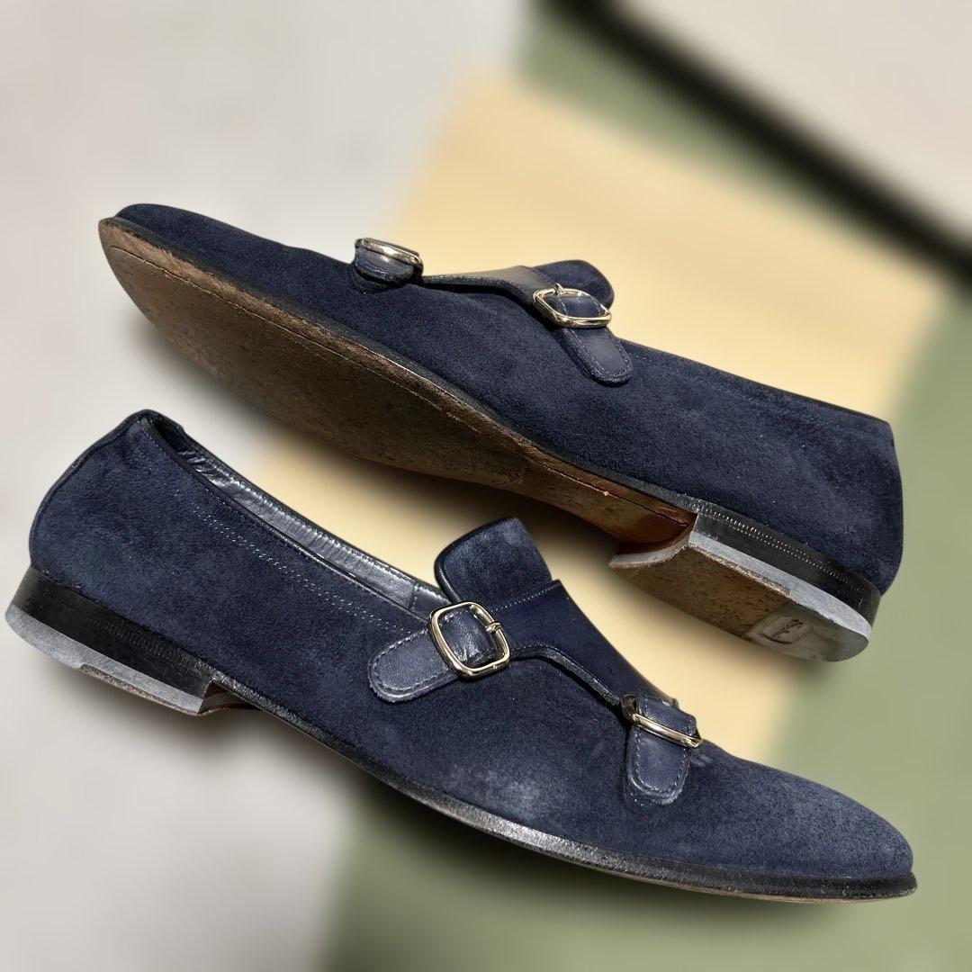 サントーニ☆ダブルモンクストラップ☆ネイビー☆スエード7