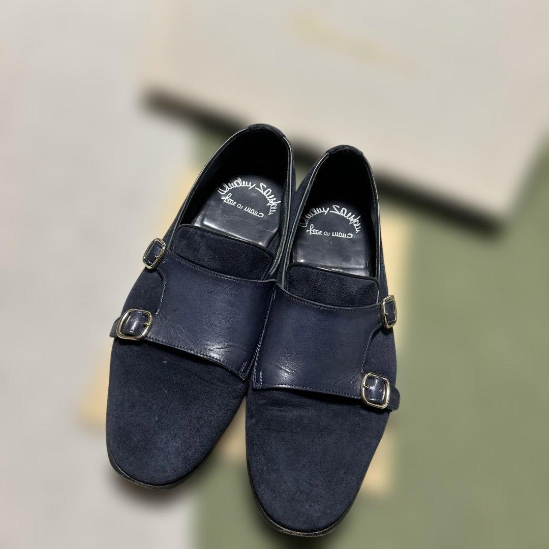サントーニ☆ダブルモンクストラップ☆ネイビー☆スエード7