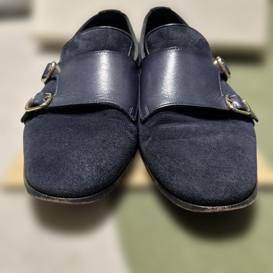 サントーニ☆ダブルモンクストラップ☆ネイビー☆スエード7