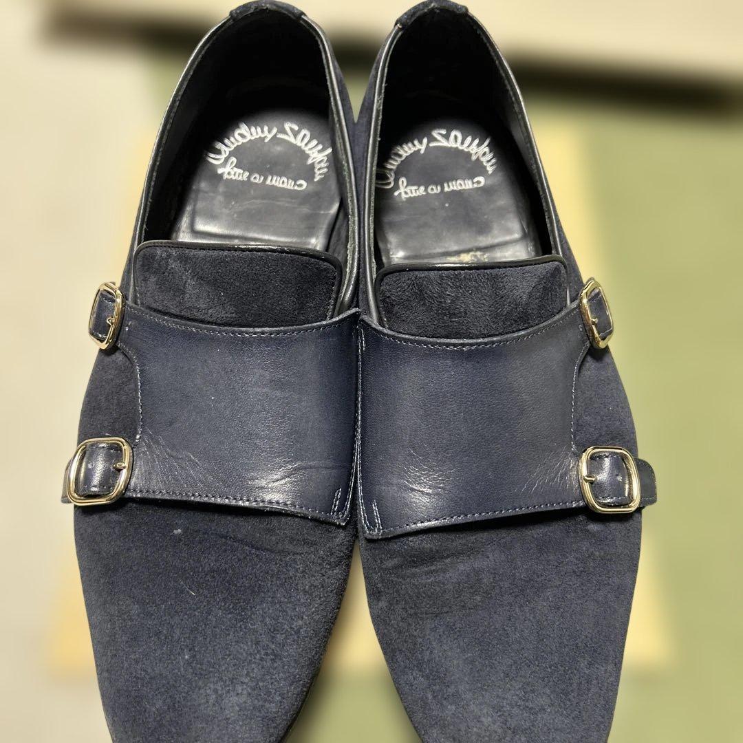 サントーニ☆ダブルモンクストラップ☆ネイビー☆スエード7