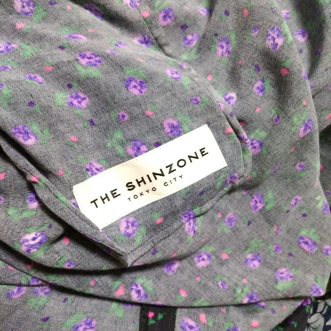 シンゾーン　パープル　花柄長袖ワンピース