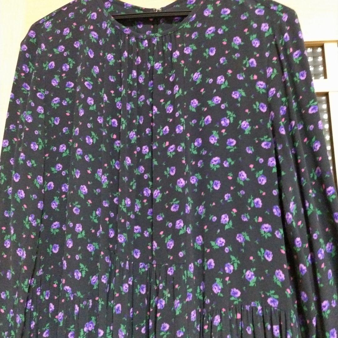 シンゾーン　パープル　花柄長袖ワンピース