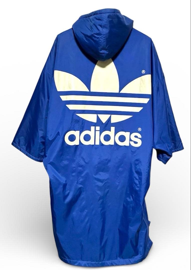 90s adidas ベンチコート ビッグトレフォイル 裏ボア 青 L相当