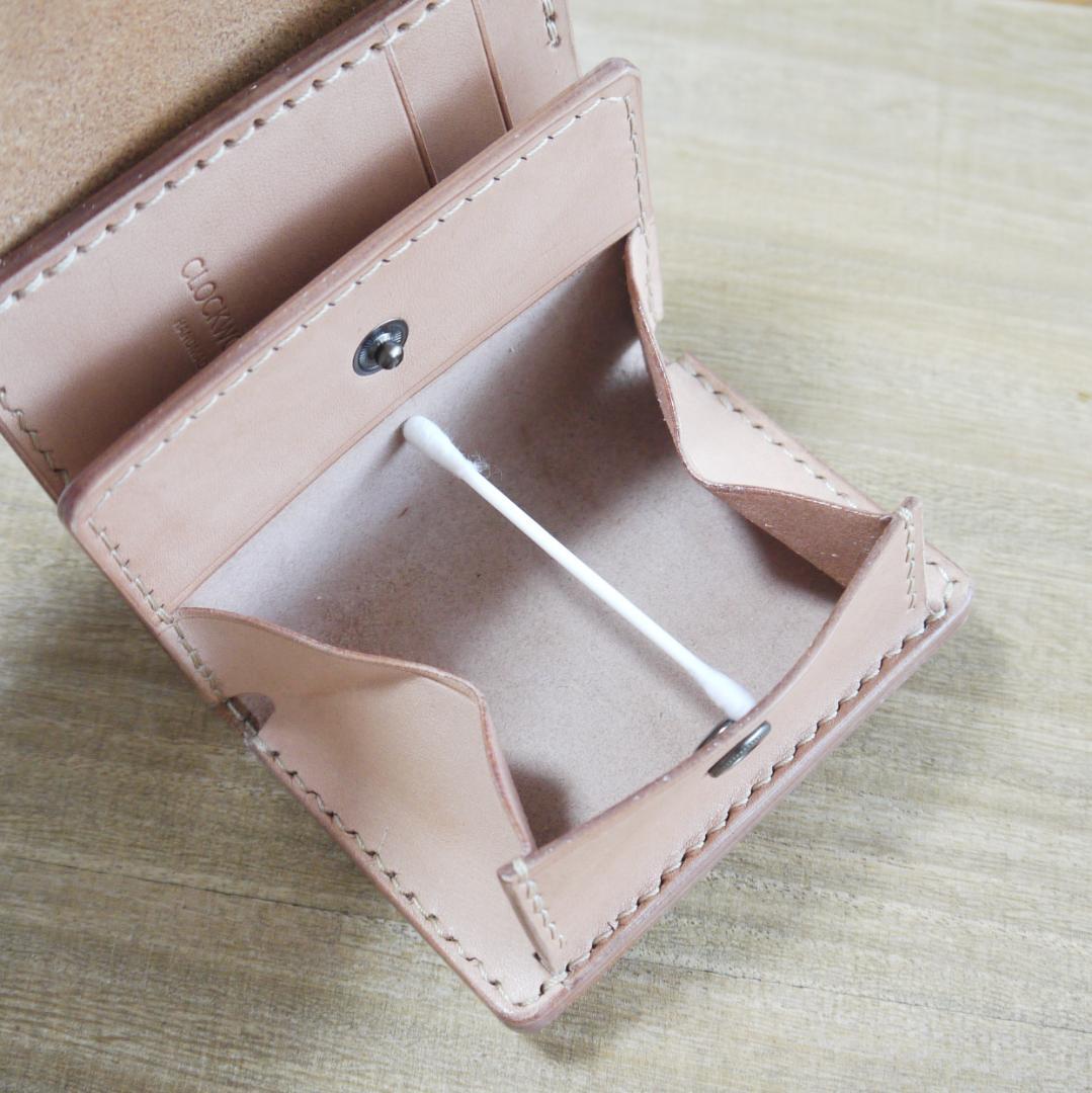 ヌメ革　栃木レザー　サドルレザー　赤タグ付き　コンパクトウォレット　三つ折り