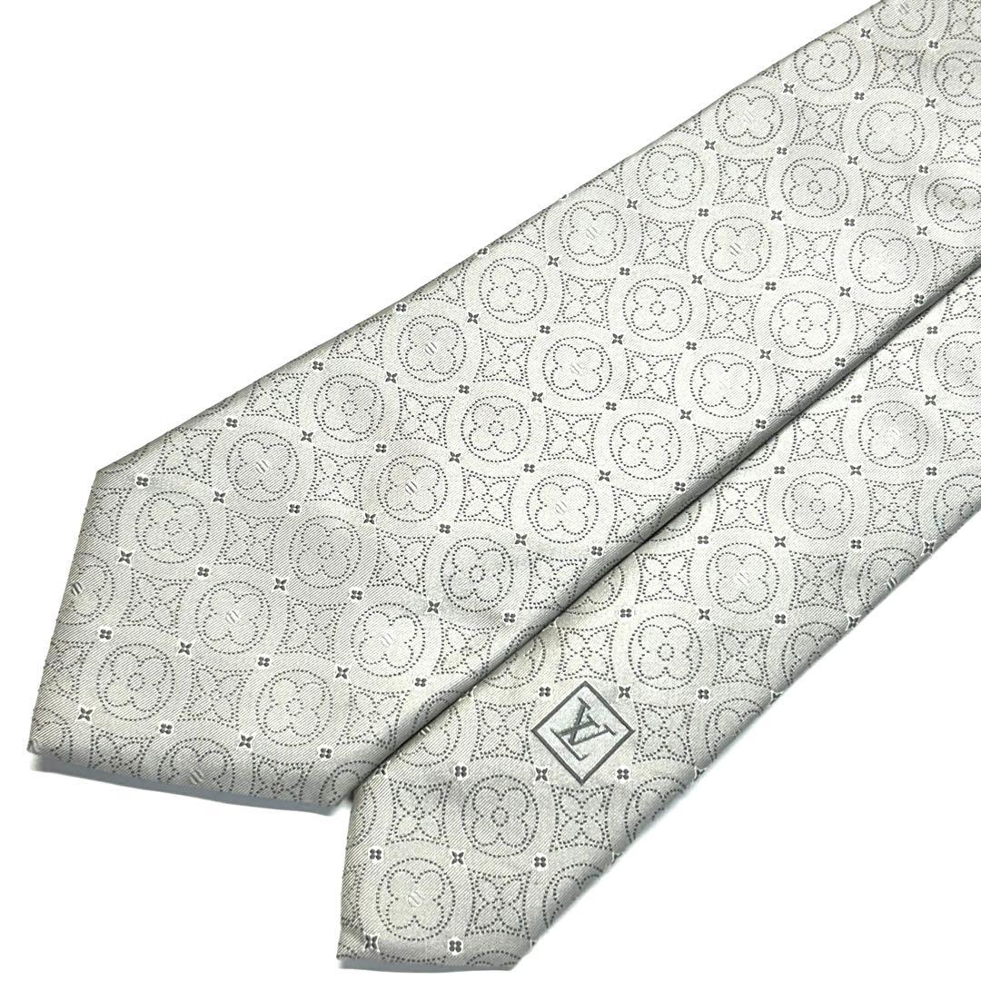 【新品同様✨】ルイヴィトン ネクタイ シルバー モノグラム 総柄 ジャガード
