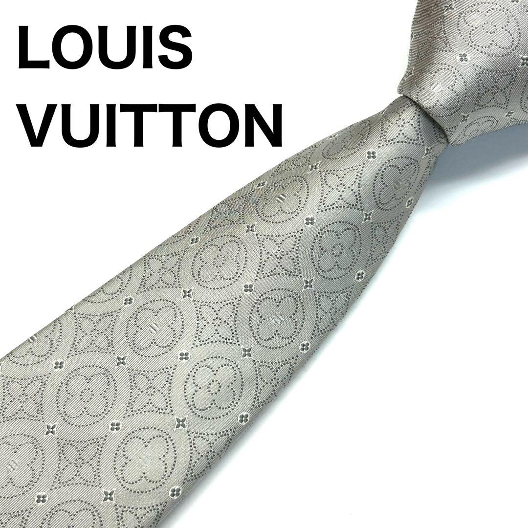 【新品同様✨】ルイヴィトン ネクタイ シルバー モノグラム 総柄 ジャガード