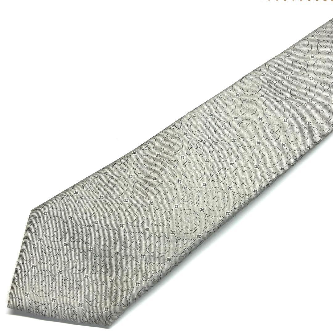 【新品同様✨】ルイヴィトン ネクタイ シルバー モノグラム 総柄 ジャガード