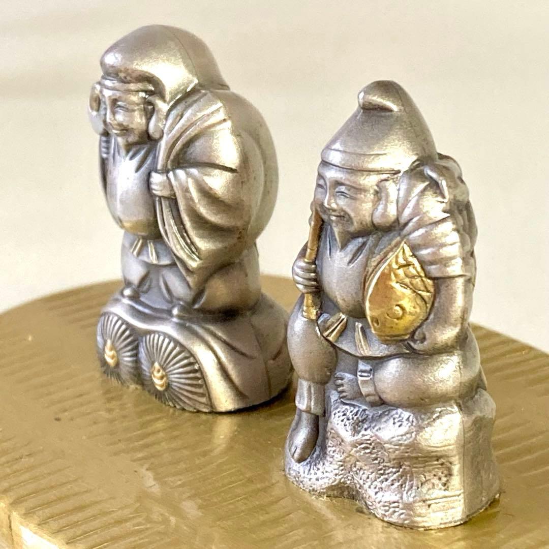 大黒天様 恵比寿様 純銀製 置物 縁起物 ケース付