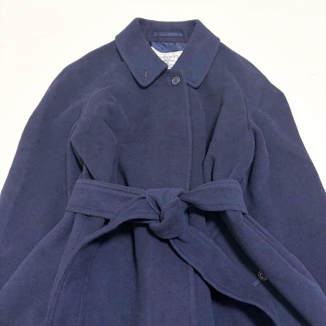 美品✨バーバリーズ ロングコート カシミヤ混 ネイビー ベルト付