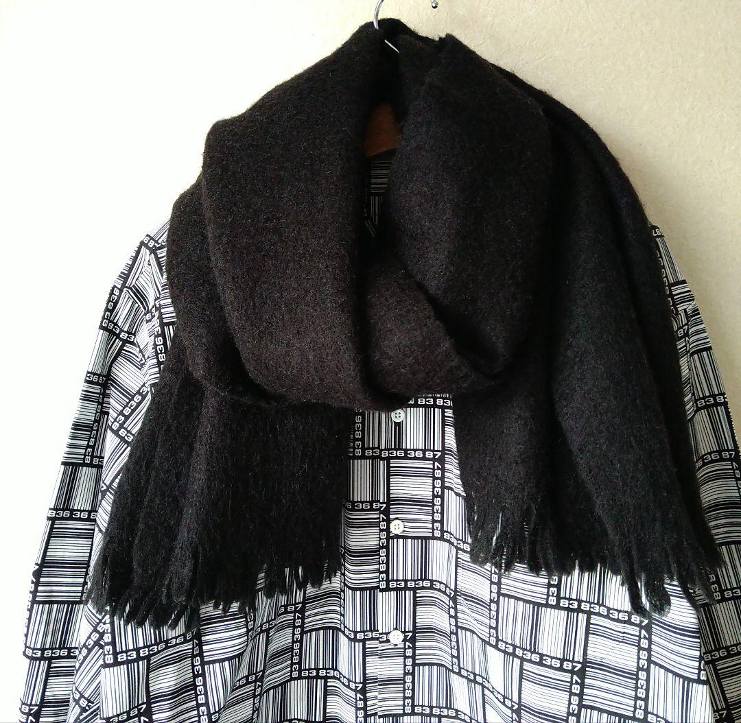 YOKEストール/コットン/グレージュ黒/無地/メンズ/フリンジ大判/レディース