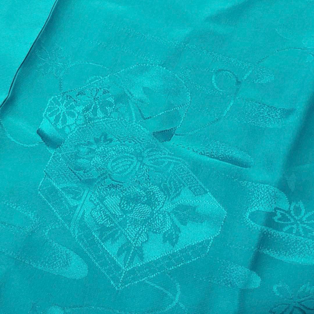 MK-1602 長襦袢 振袖 文箱柄 ターコイズブルー 半衿付