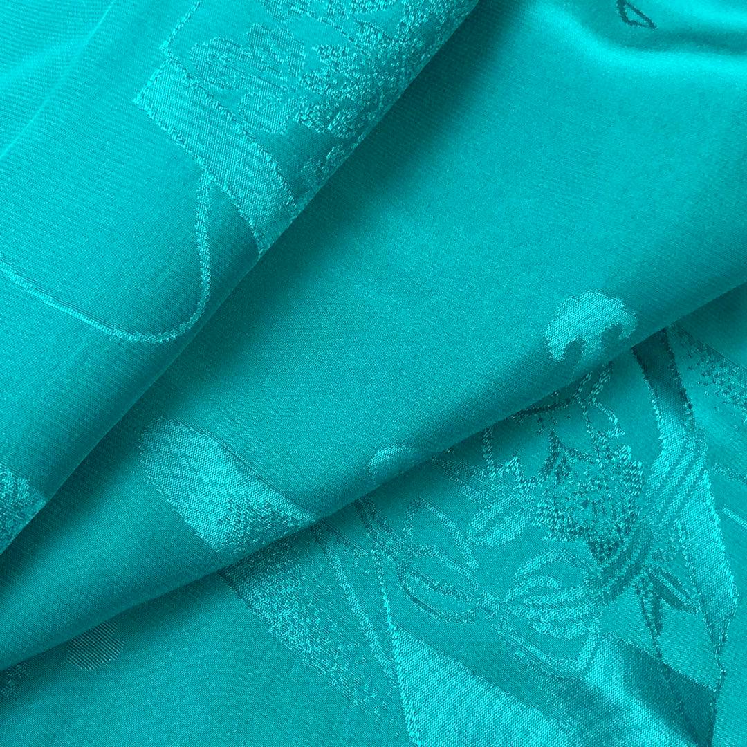 MK-1602 長襦袢 振袖 文箱柄 ターコイズブルー 半衿付