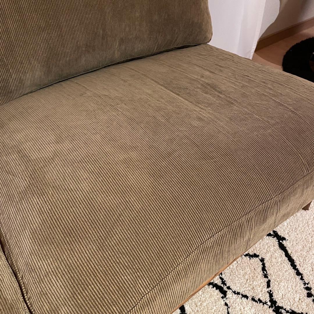 美品！モモナチュラル クラウド ソファ 2シーター コーデュロイ カーキ系