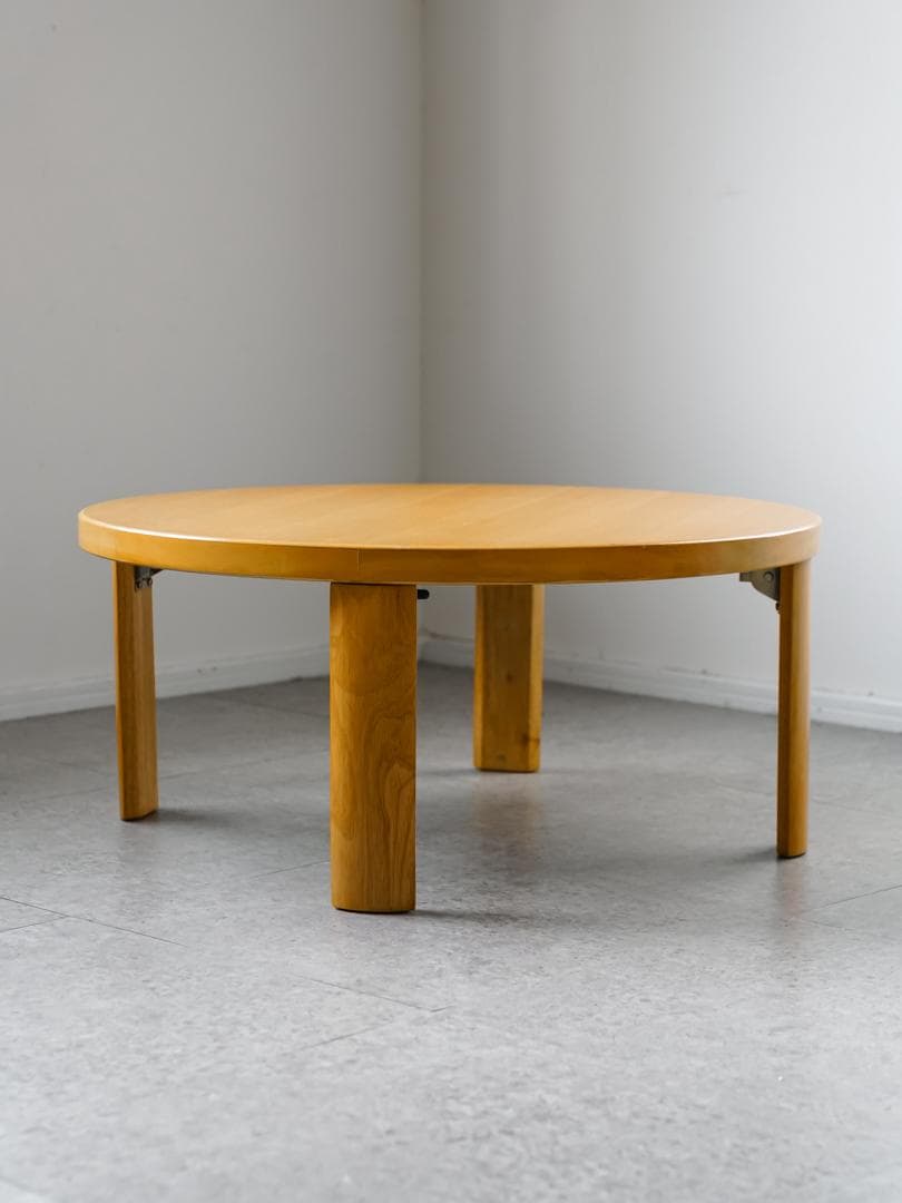 90's \"フクダクラフト\"天然木 円卓/ローテーブル 折りたたみ モダン