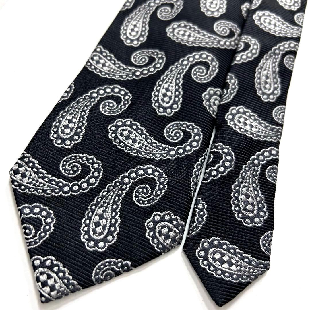 美品 エトロ ネクタイ シルク ペイズリー柄 ジャカード 黒 シルバー