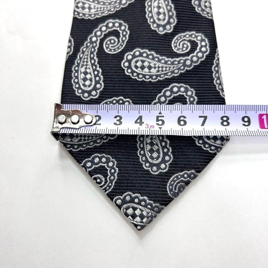 美品 エトロ ネクタイ シルク ペイズリー柄 ジャカード 黒 シルバー