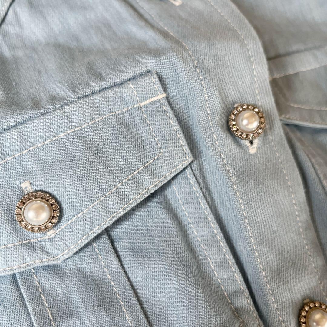 人気商品✨Estella.Kウォッシュデニム加工シャツロングワンピースパール青F