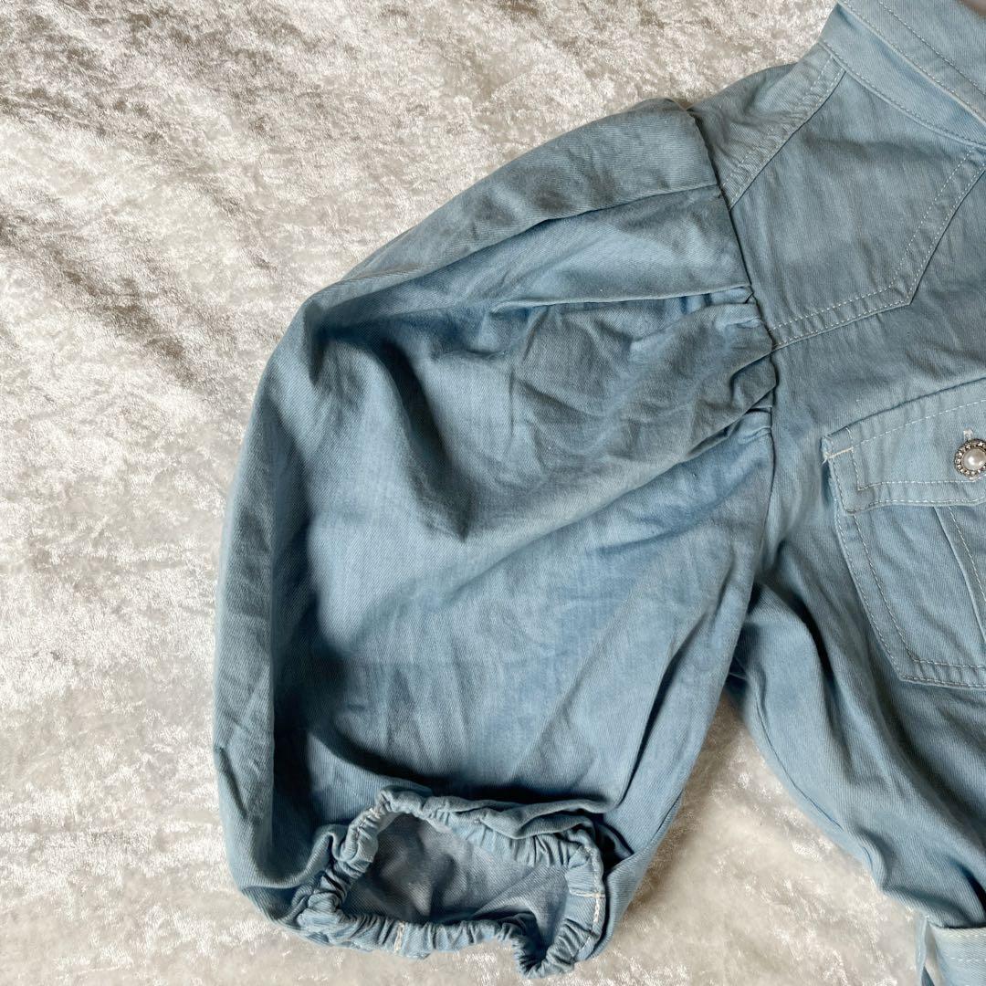 人気商品✨Estella.Kウォッシュデニム加工シャツロングワンピースパール青F