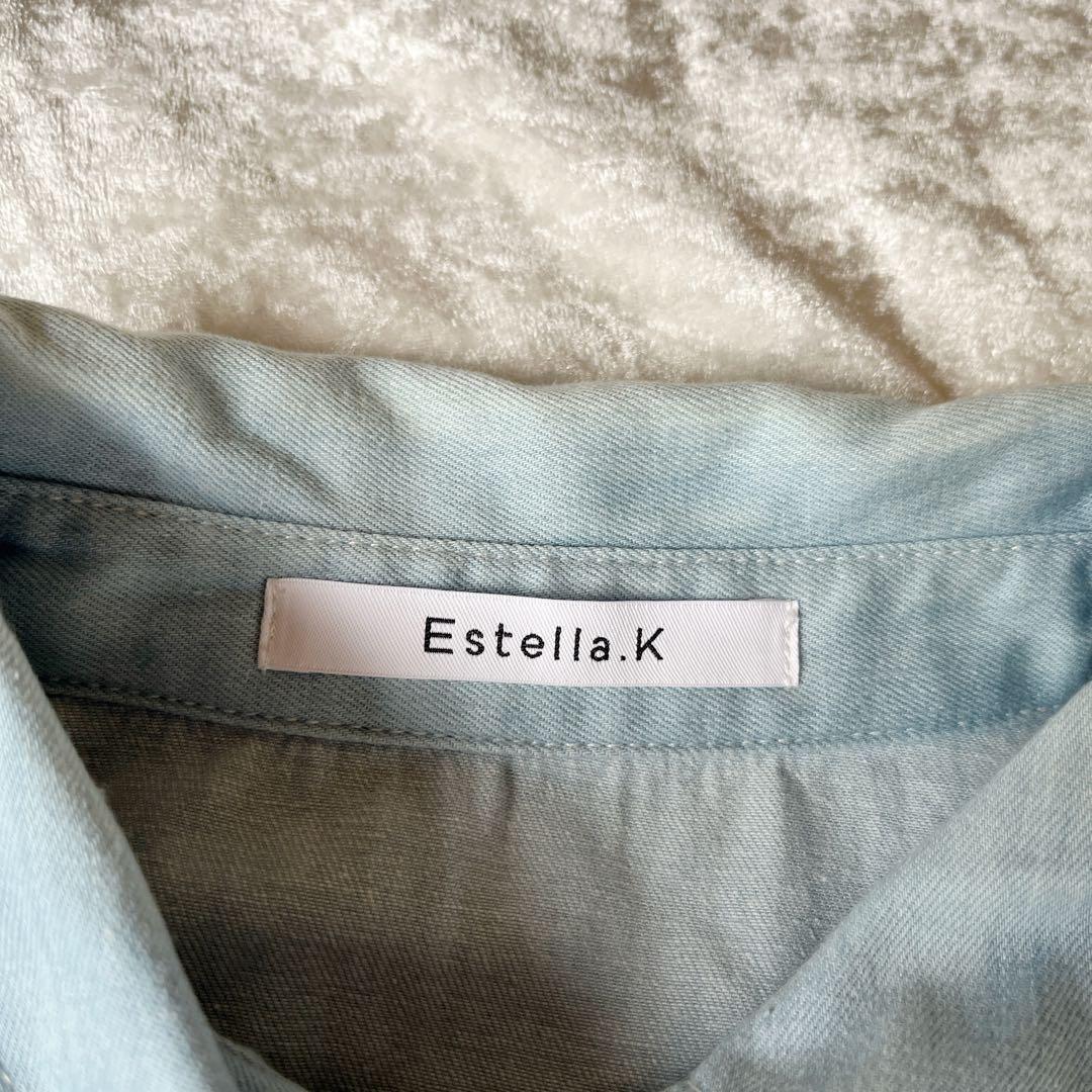 人気商品✨Estella.Kウォッシュデニム加工シャツロングワンピースパール青F