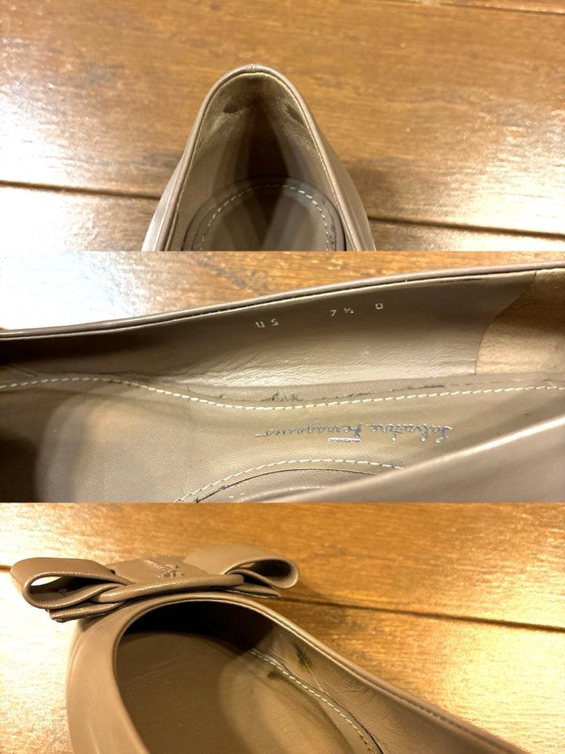 フェラガモ VIVA ナッパカーフ　キャラウェイ　リボンパンプス71/2 サイズ