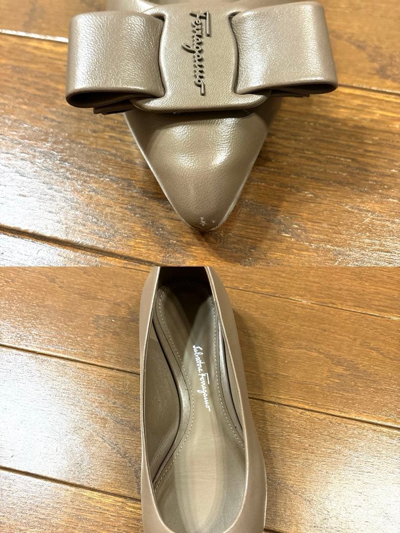 フェラガモ VIVA ナッパカーフ　キャラウェイ　リボンパンプス71/2 サイズ