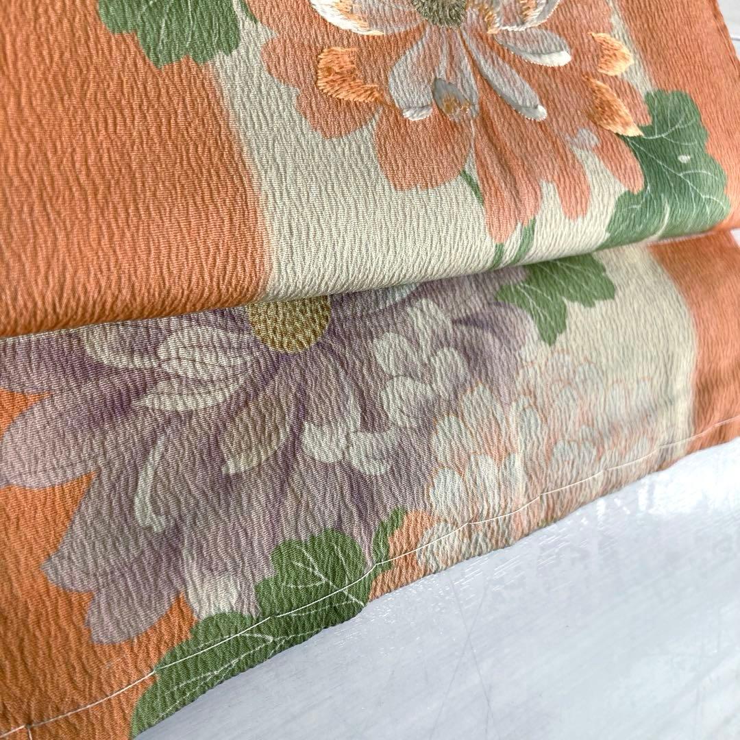 アンティーク京袋帯　しつけ糸付　刺繍の花模様　正絹　大正ロマン　N2-26