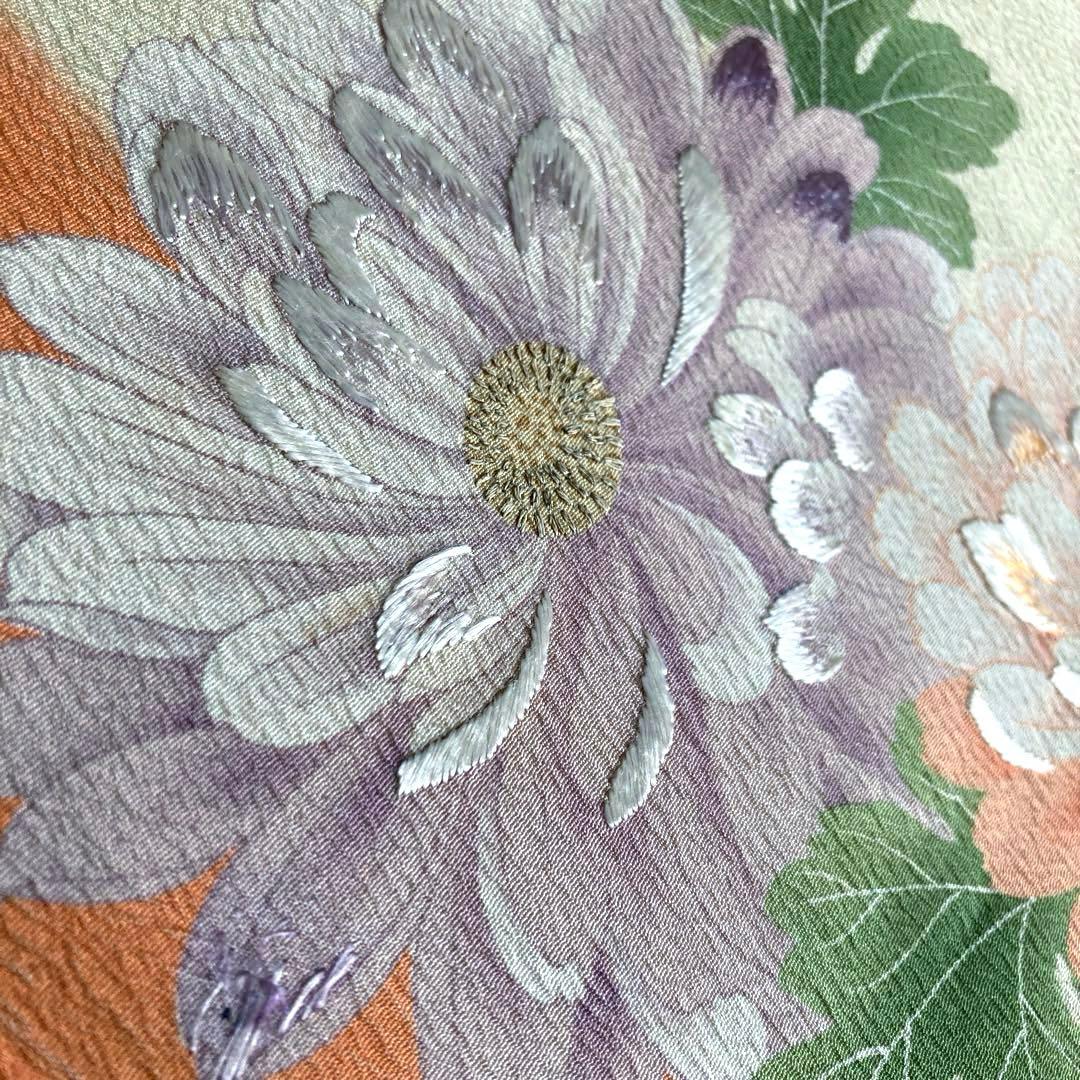 アンティーク京袋帯　しつけ糸付　刺繍の花模様　正絹　大正ロマン　N2-26