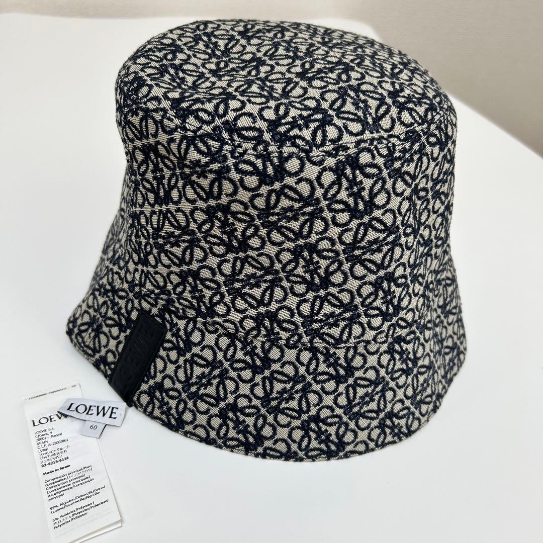美品 LOEWE ロエベ リバーシブル ナイロン アナグラム バケハ 帽子 60