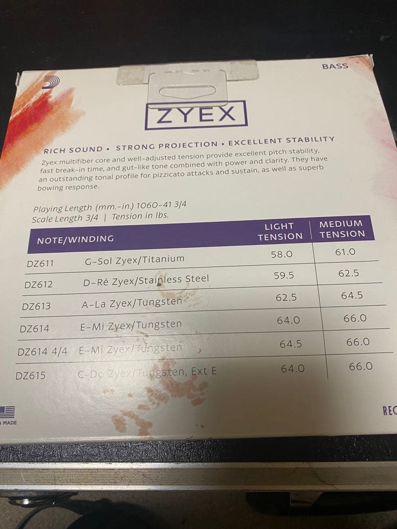 D'Addario Zyex 3/4 コントラバス弦セット