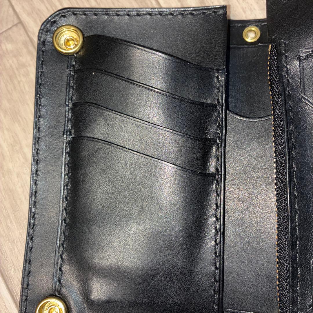 イタリアンレザー　ミドルトラッカーウォレット　真鍮　黒ステッチ　タイプB