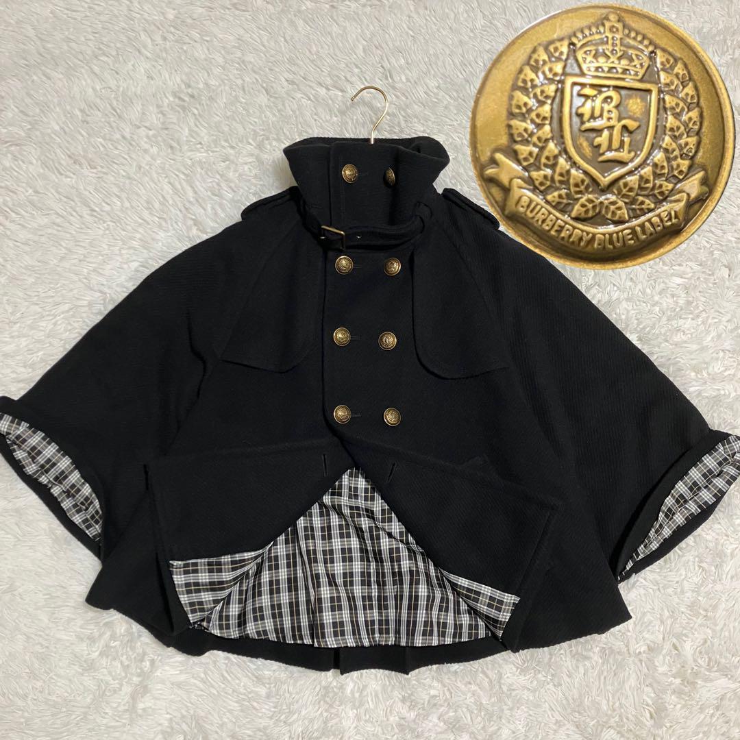 ✨極美品✨バーバリーブルーレーベル ポンチョ アンゴラ ノバチェック 金ボタン