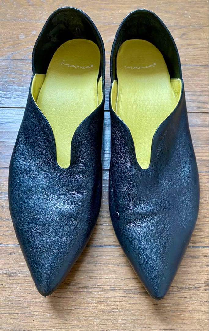 MANA ふかふかバブーシュ レザーパンプス ブラック サイズ39