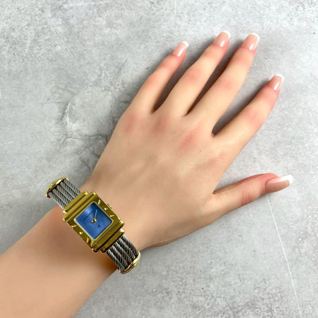 美品✨ フィリップシャリオール ケーブルブレス 腕時計 ブルーシェル文字盤