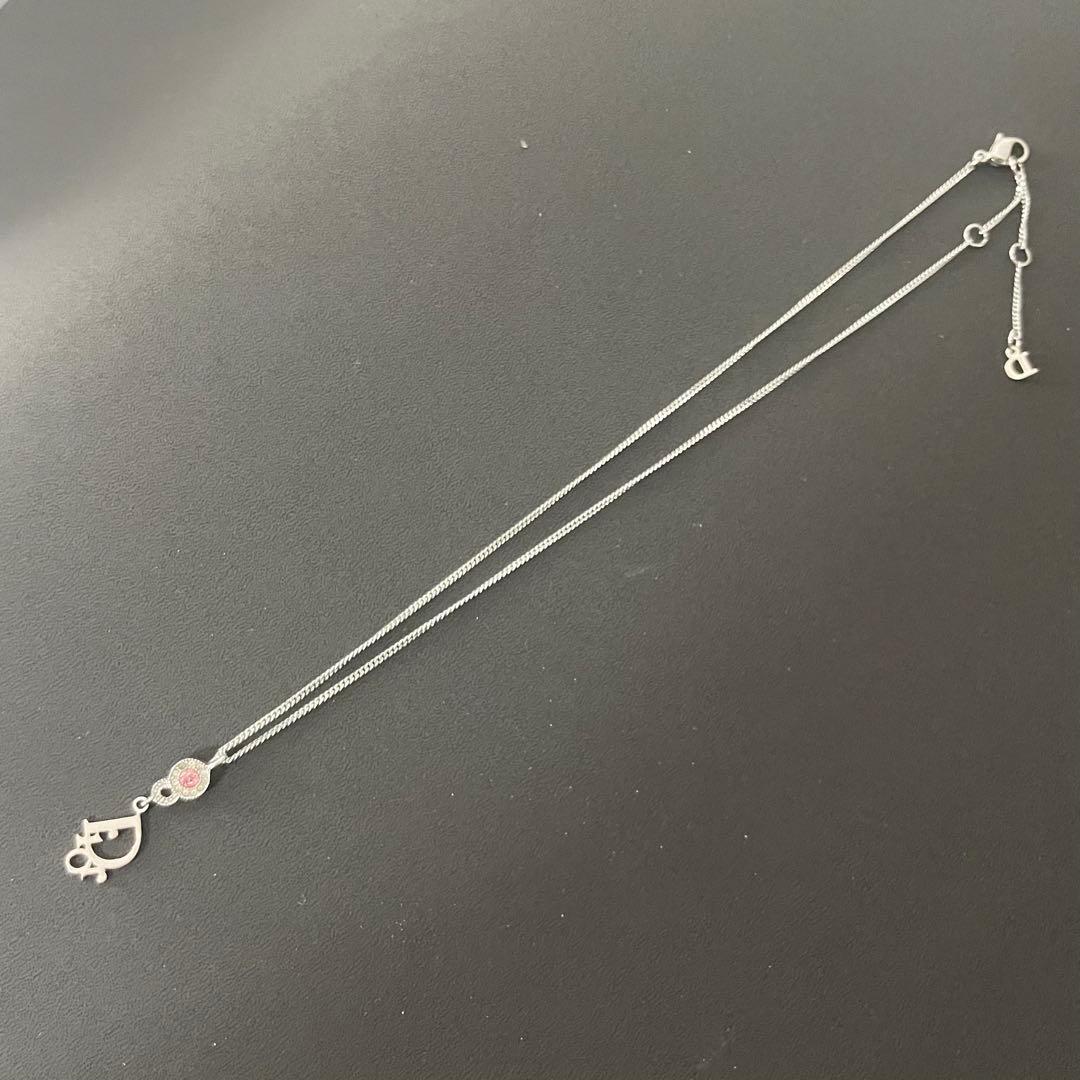 極美品 Christian Dior ネックレス ラインストーン ピンク ロゴ