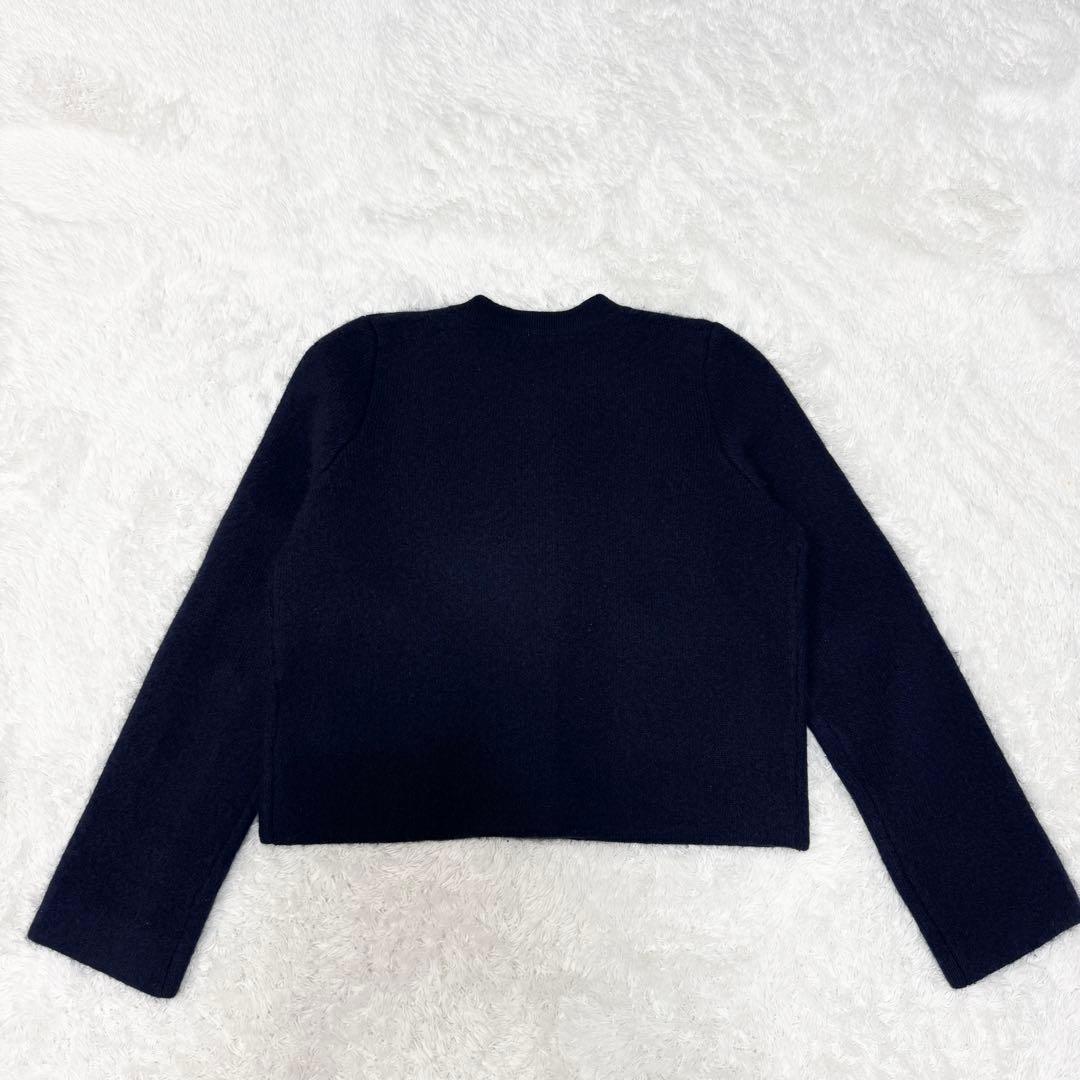 【アニュアンス】今季☆美品☆カシミヤブレンドノーカラーニットジャケットネイビー