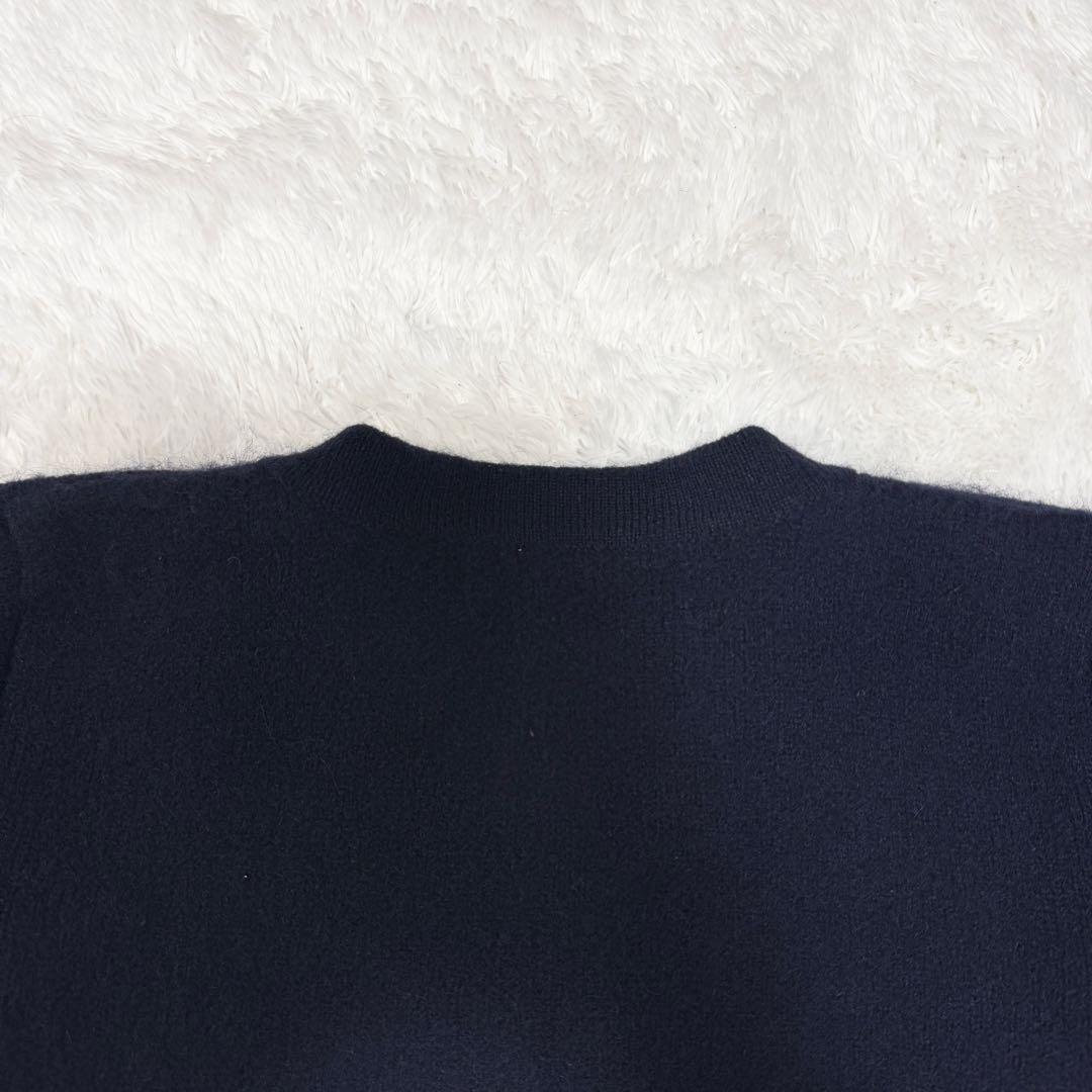 【アニュアンス】今季☆美品☆カシミヤブレンドノーカラーニットジャケットネイビー