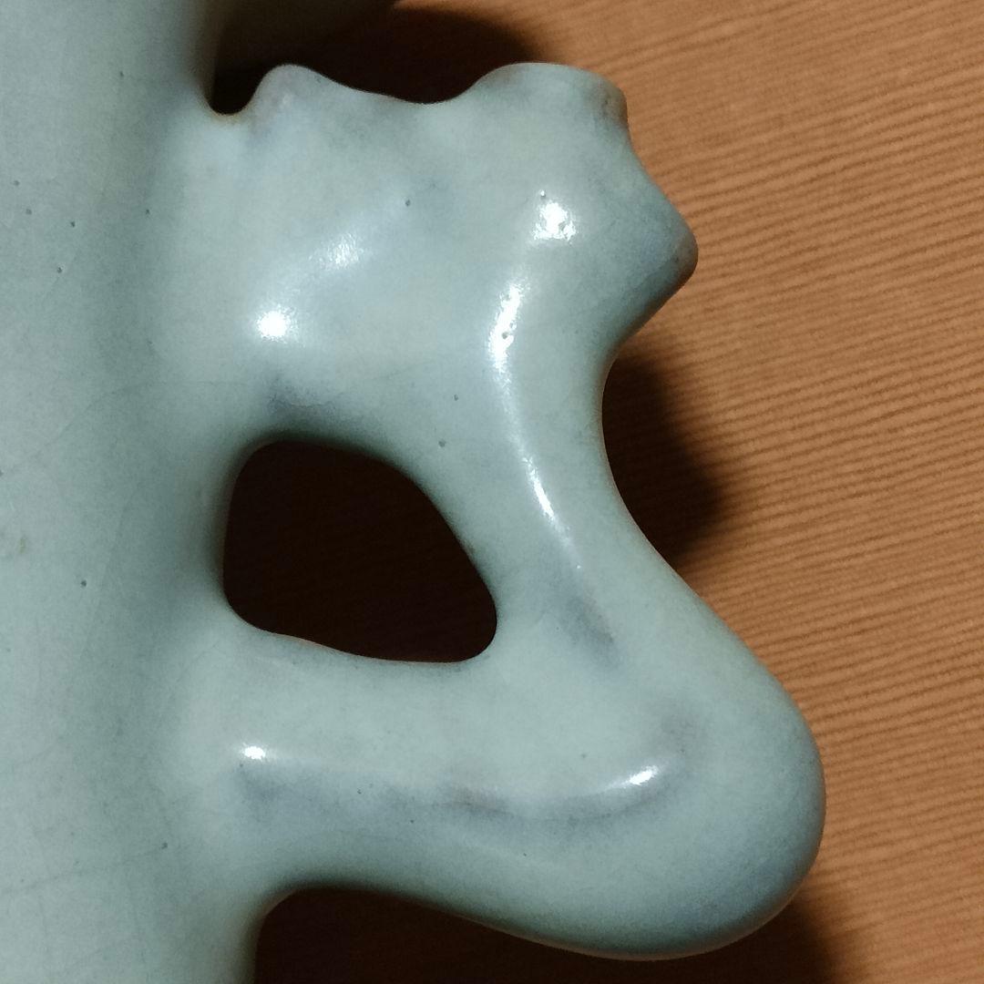 Q*t様 中国美術　月白釉　時代物　アンティーク　双耳花入　花瓶　仿汝窯　清朝