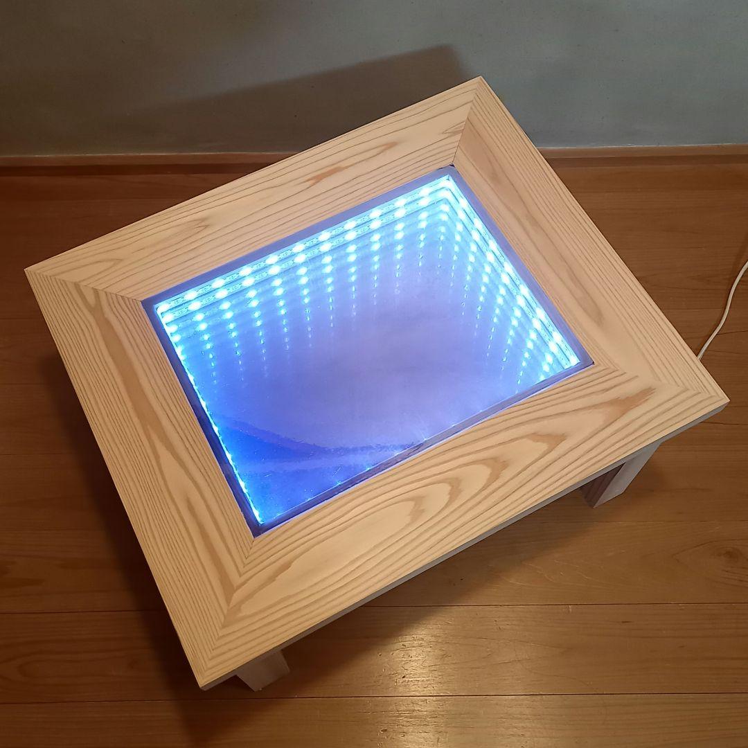 限定品　国産杉　無限ブラックホール　コーヒーテーブル　ホワイト　ローテーブル