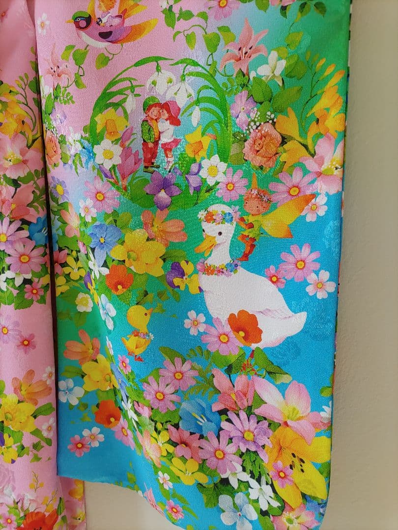 七五三 着物 花柄 7歳　ブランド着物　moe ピンク　水色　フルセット　髪飾り