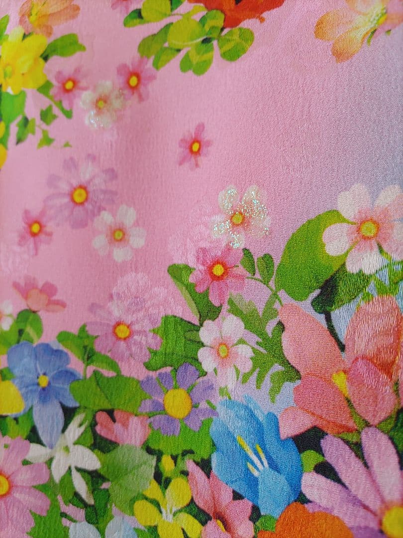 七五三 着物 花柄 7歳　ブランド着物　moe ピンク　水色　フルセット　髪飾り