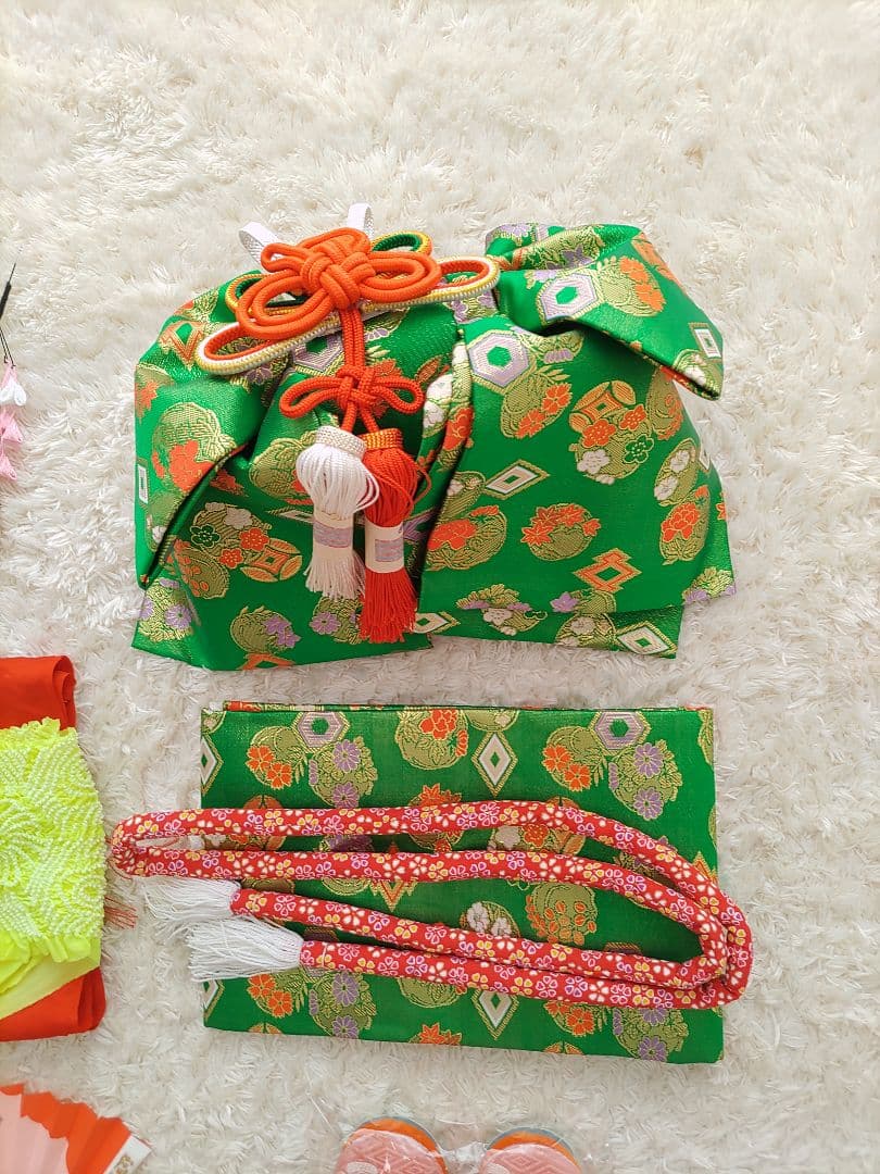 七五三 着物 花柄 7歳　ブランド着物　moe ピンク　水色　フルセット　髪飾り