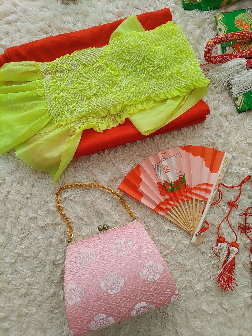 七五三 着物 花柄 7歳　ブランド着物　moe ピンク　水色　フルセット　髪飾り