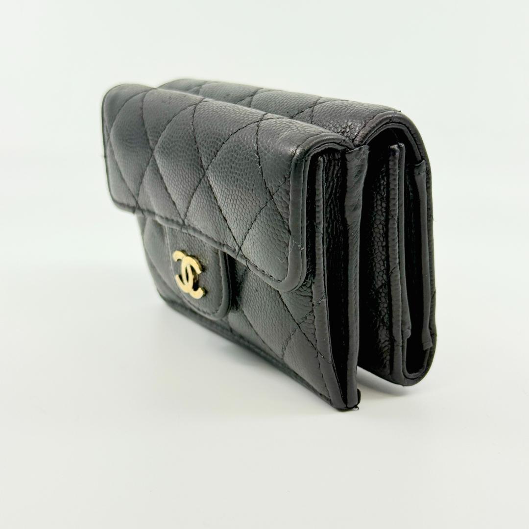 CHANEL シャネル 三つ折り財布　 スモールウォレット キャビアスキン