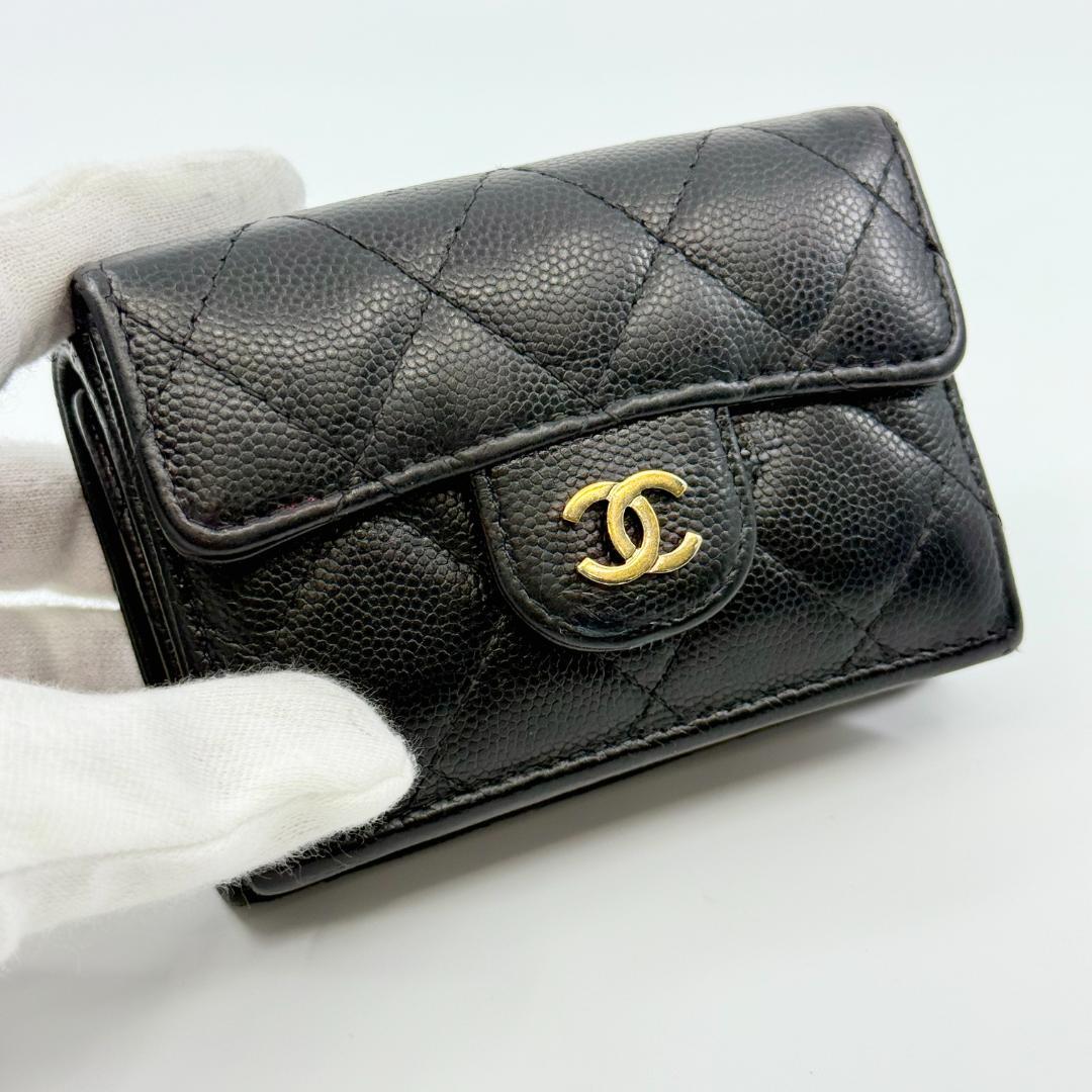 CHANEL シャネル 三つ折り財布　 スモールウォレット キャビアスキン