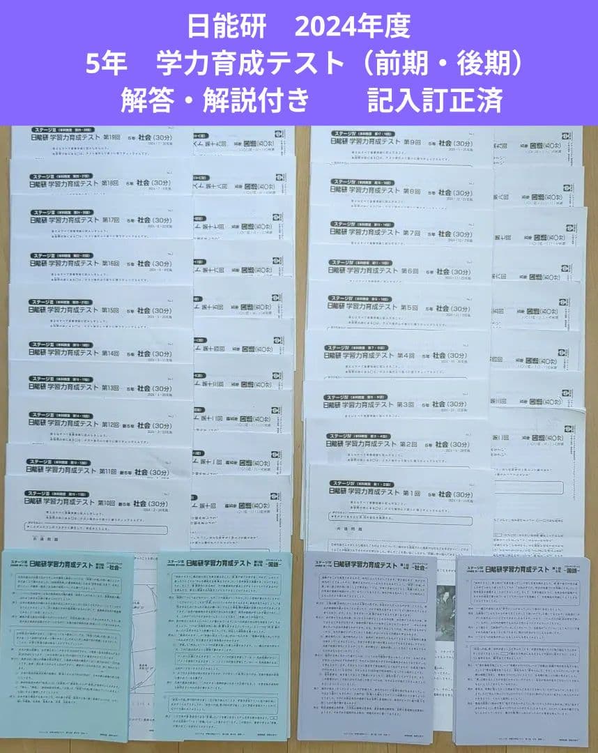 日能研　2024年度　5年　学力育成テスト（前期・後期）解答・解説付　記入訂正済