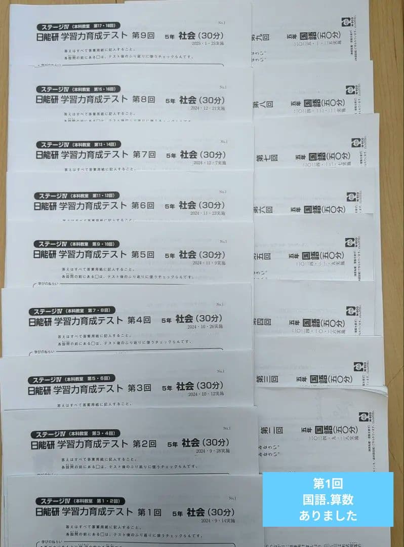 日能研　2024年度　5年　学力育成テスト（前期・後期）解答・解説付　記入訂正済