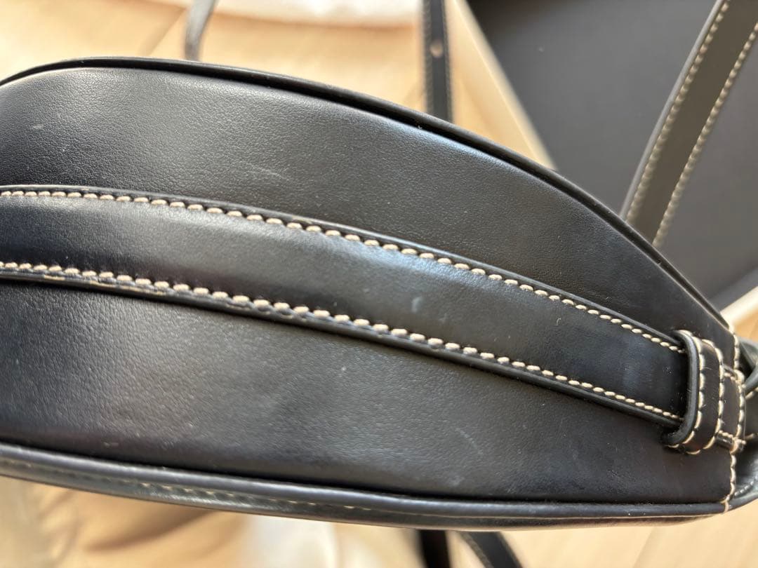 POLENE ブラック レザー ショルダーバッグ