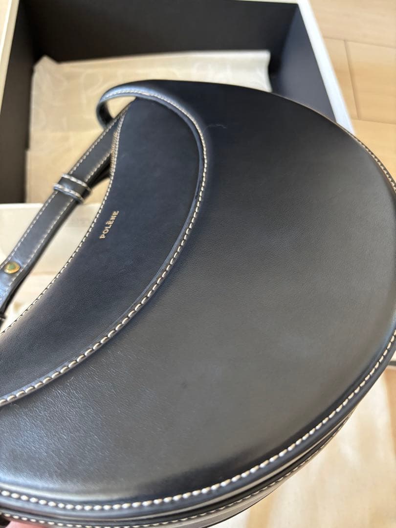 POLENE ブラック レザー ショルダーバッグ