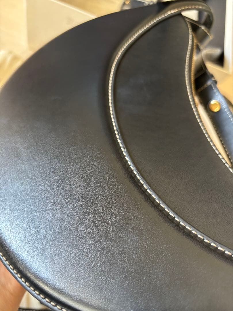 POLENE ブラック レザー ショルダーバッグ