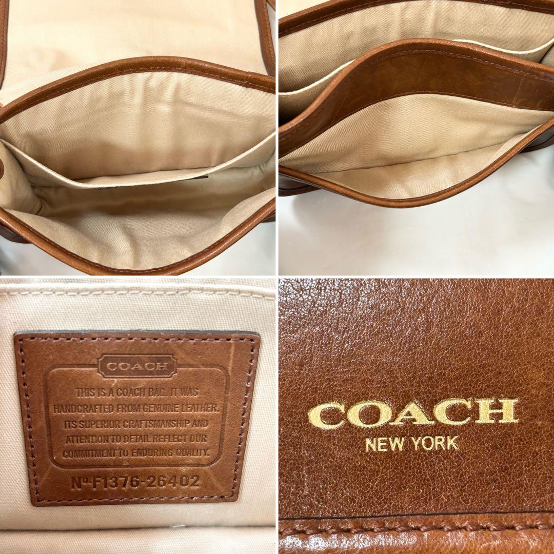COACH・レザー ゴールドスタッズ ショルダーバッグ斜め掛け ブラウン系